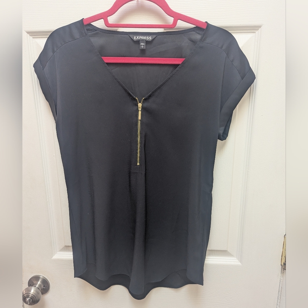Express Women's Black Top with Gold Zipper